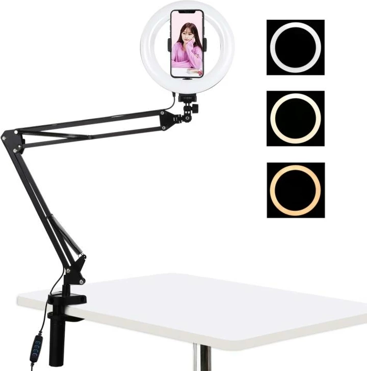 Namizni nosilec z ring light Puluz PKT3089B, 20 cm, 3 barve, z USB