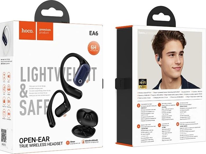 Open-ear brezžične slušalke HOCO EA6, Bluetooth, z mikrofonom, črne