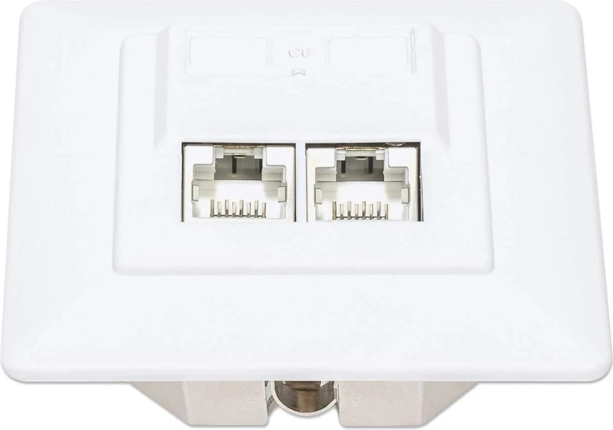 Vtičnica za omrežje Cat6 Intellinet 771900, 2x RJ45 10G, STP, 80x80 mm, bela