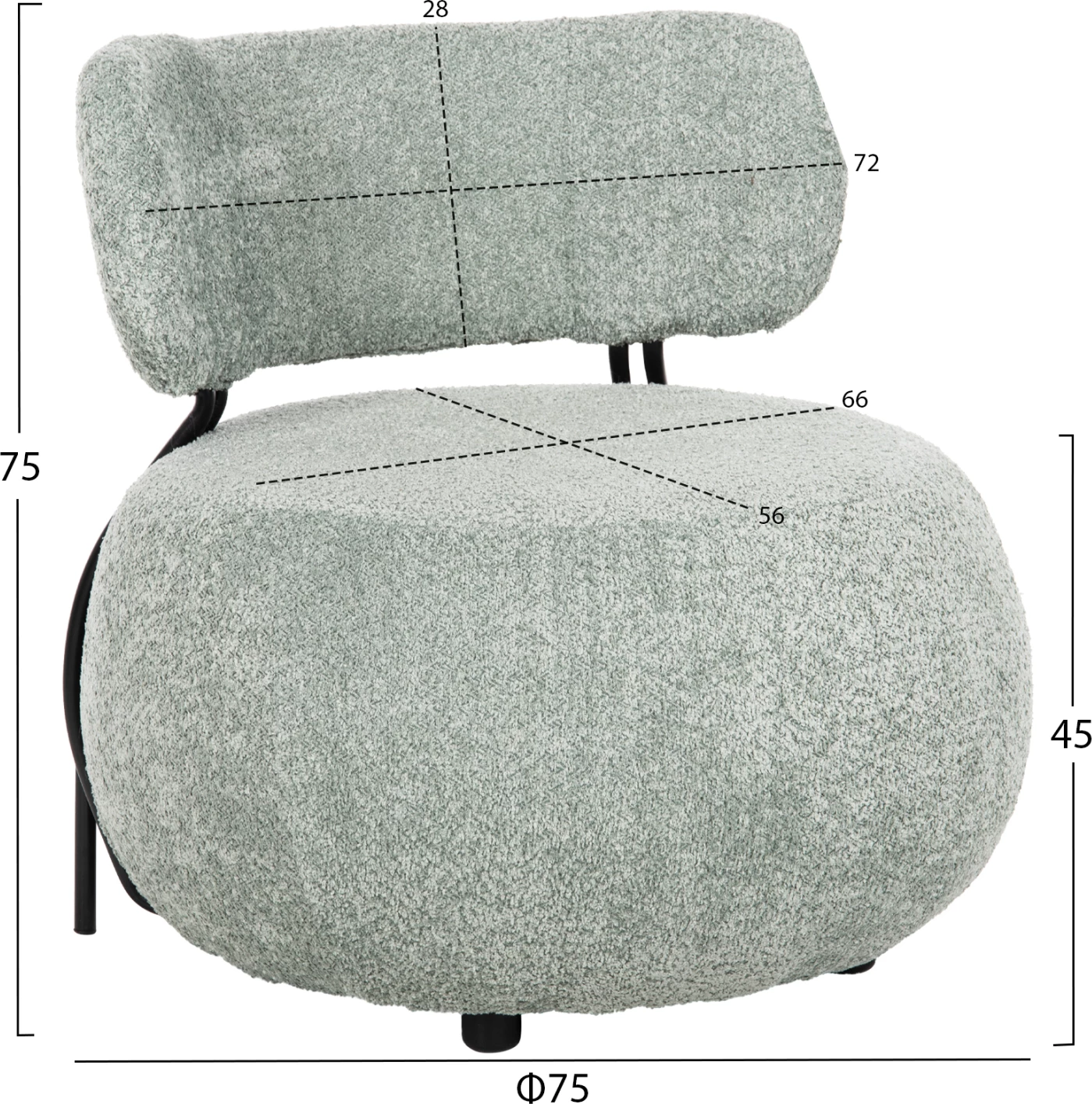 Okrogli lounge stol KARSEN FH9598.05 v pistacija zeleni bouclé tkanini 75x75x75H cm