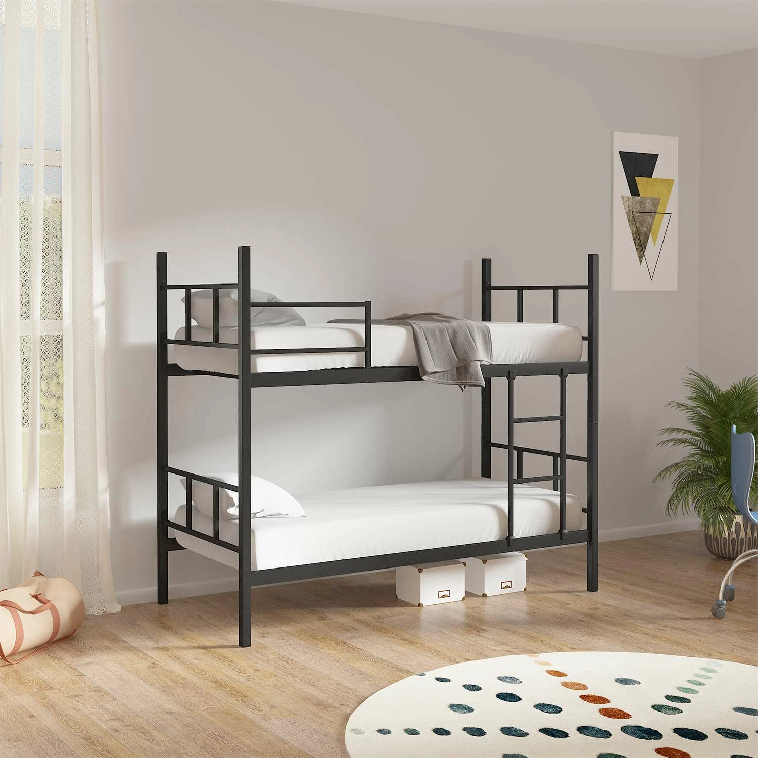 Mornarska postelja, 100% kovinska, črna, Skye Decor Defne, 90x200