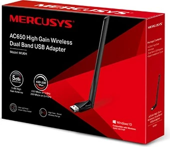Brezni brezni adapter Wi-Fi Dual Band z visoko anteno, Mercusys AC650, črn