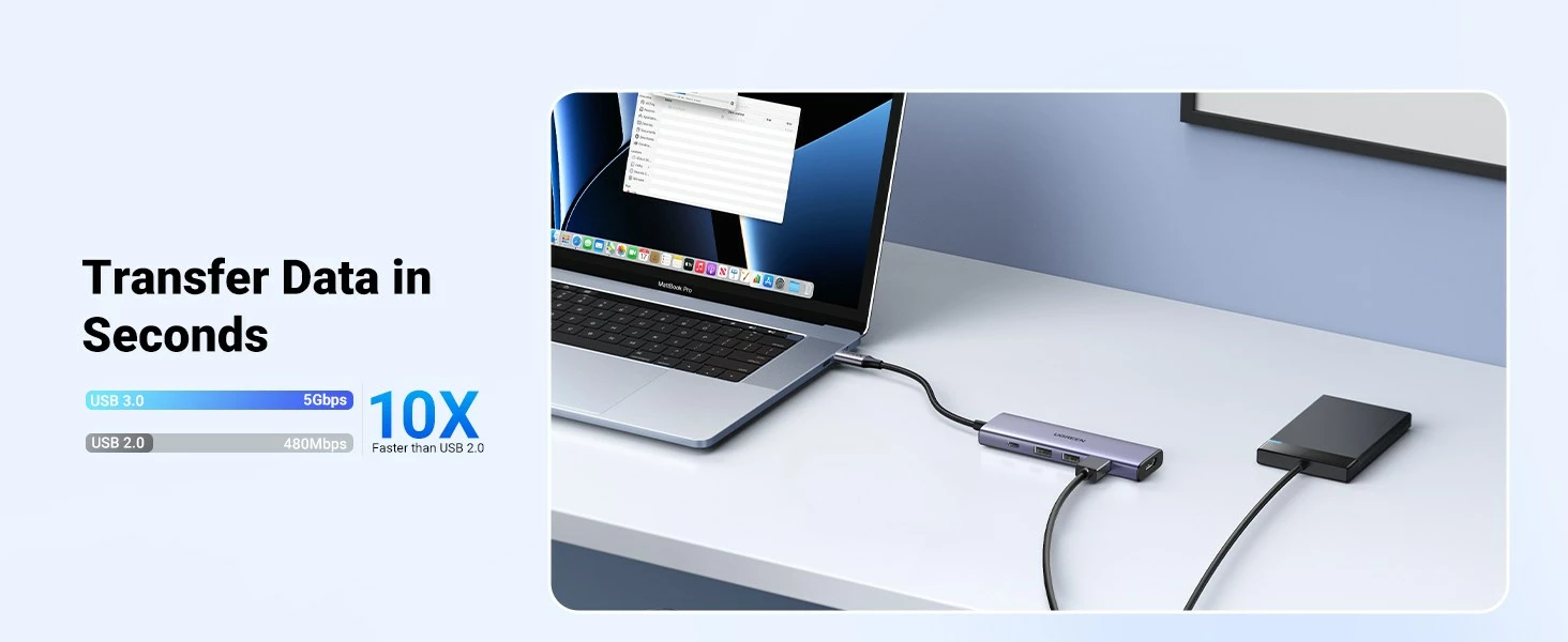 Dock za prenosnik UGREEN 15596, 3x USB 3.2 Gen 1 Type-A, 1x USB Type-C, 3x HDMI 2.0, 100W, aluminij