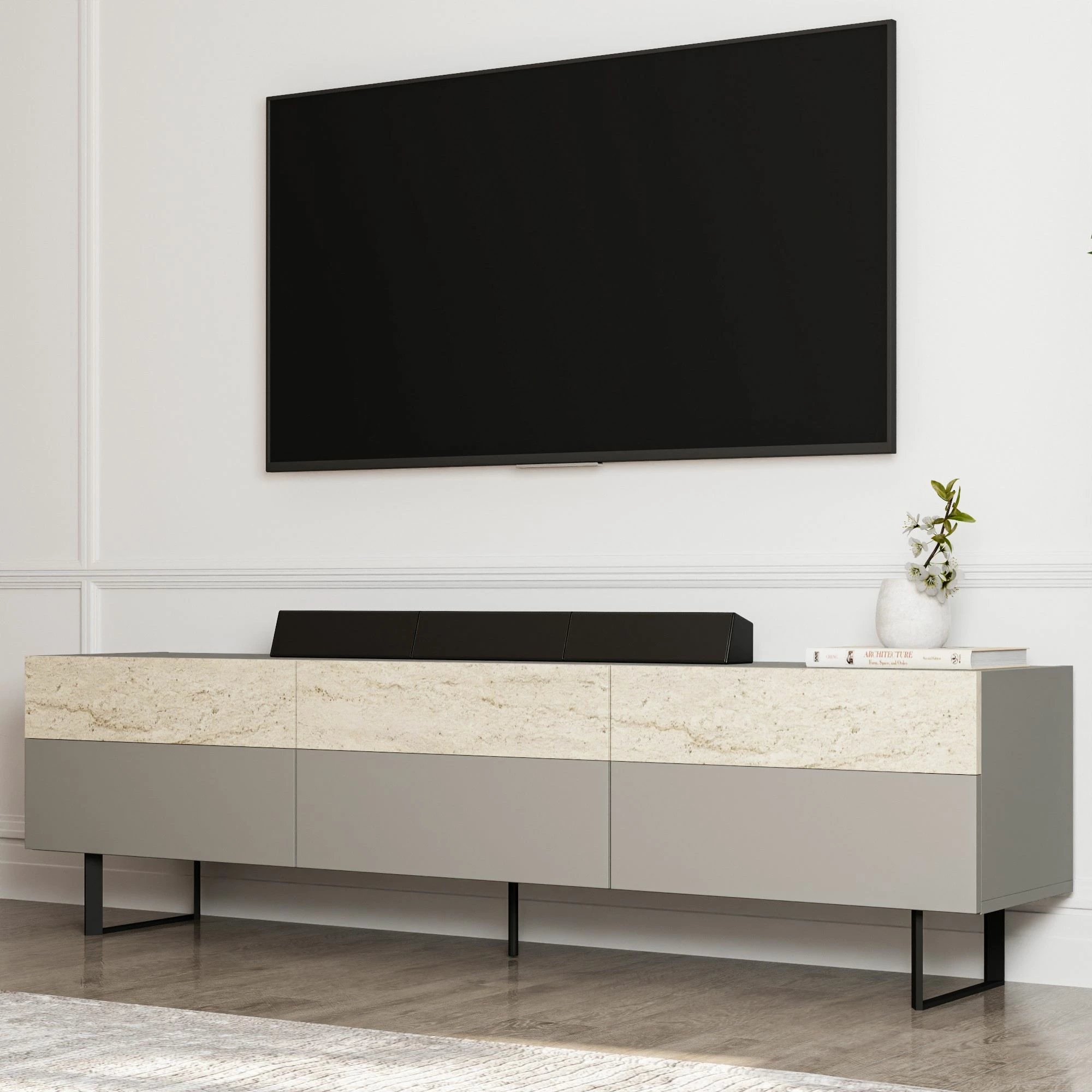 Komoda za TV, siva, travertin Skye Decor