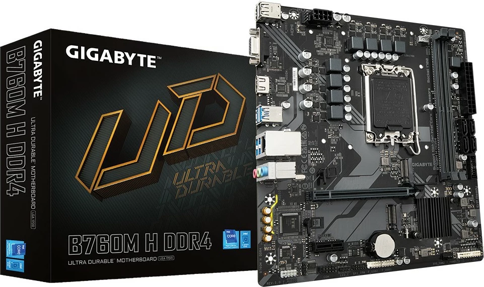 Plošča za matično ploščo Gigabyte B760M H DDR4, Intel Core 14. gen., 64 GB, LGA 1700