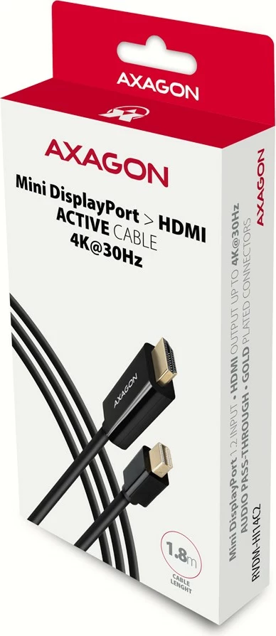 Aktivni adapter/kabel Mini DisplayPort na HDMI AXAGON RVDM-HI14C2, 1,8 m, črn