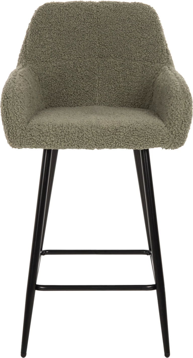 Barski stol srednje višine STRIKE FH8592.03 pistacija zelena tkanina TEDDY-črne kovinske noge 50x50x94,5Hcm, set 2 kosov