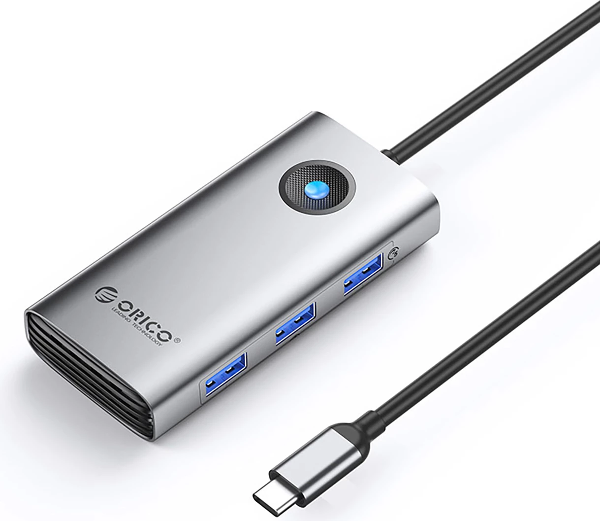 Računalniško ohišje USB-C hub 6-v-1, 3x USB-A 3.0, 1x USB-C 3.0, 1x HDMI, 100W PD, Orico PW11-6P, sivo