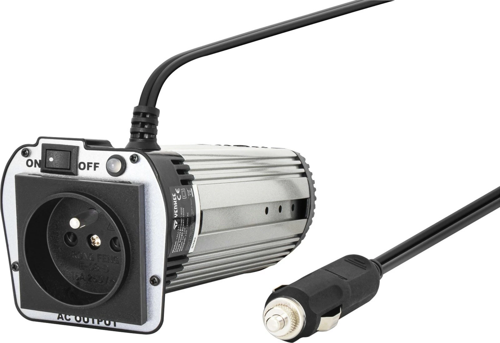 Avtomobilski inverter YENKEE YAU 140, 280 W, 12V/240V, srebrn