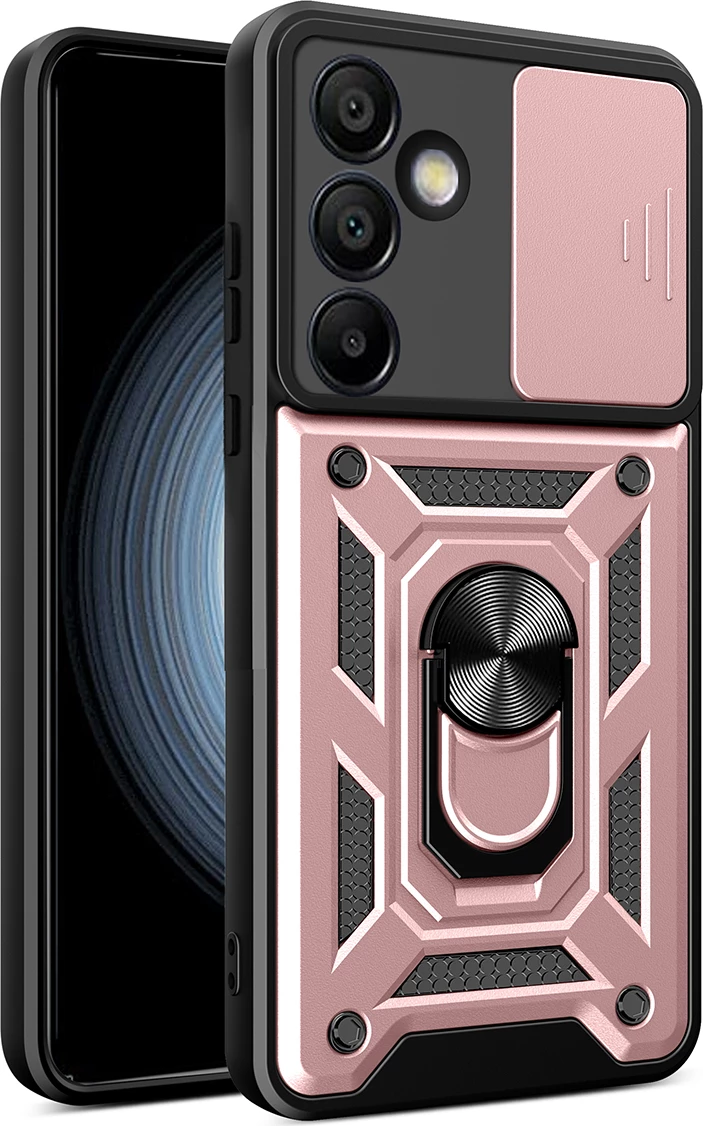 Ovitek za telefon Hybrid Armor Camshield s stojalom in drsnim pokrovom kamere Hurtel za Samsung Galaxy A26, rožnat