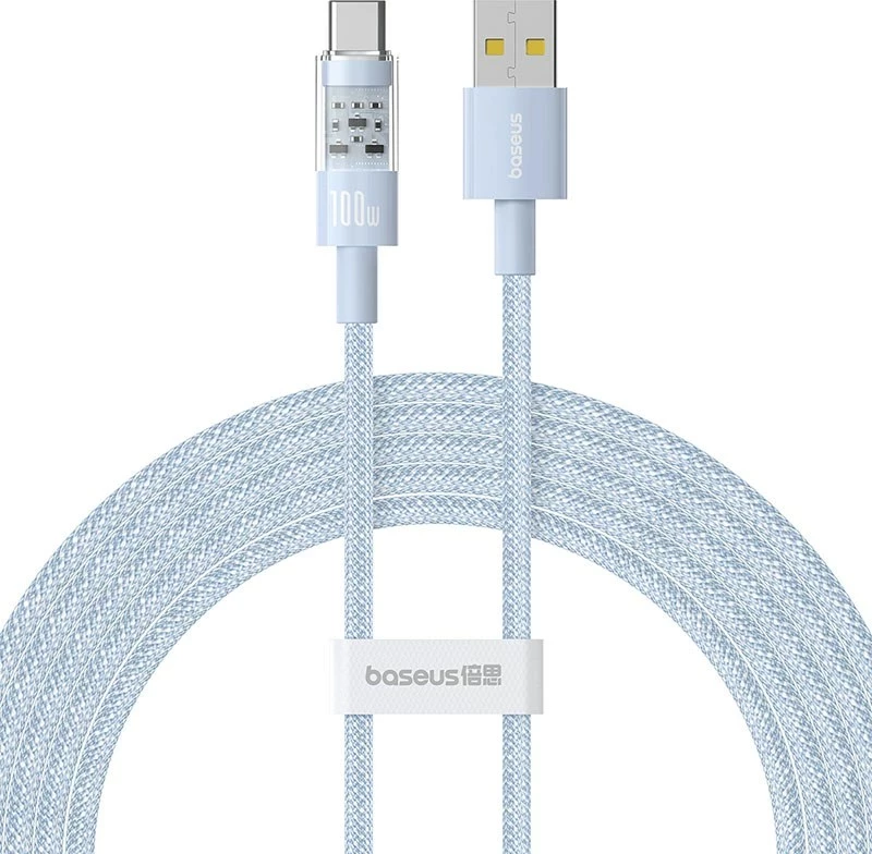 Kabel za hitro polnjenje in prenos podatkov Baseus Gem USB A na USB C, 2 m, 100 W, moder