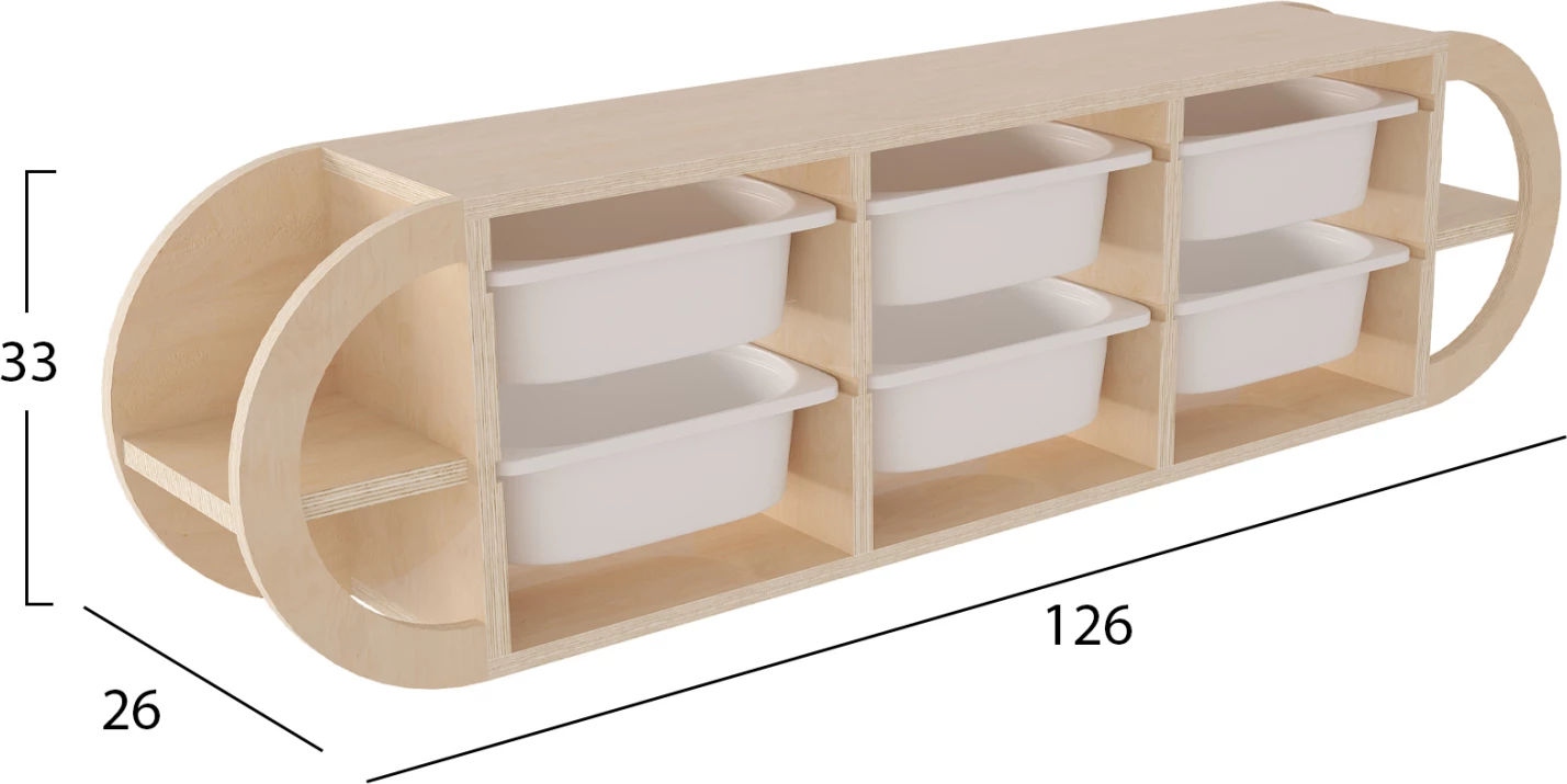 Stenska komoda KIKS FH18228.03 iz breze in 6 belih P.E. predalov 126x26x33Hcm