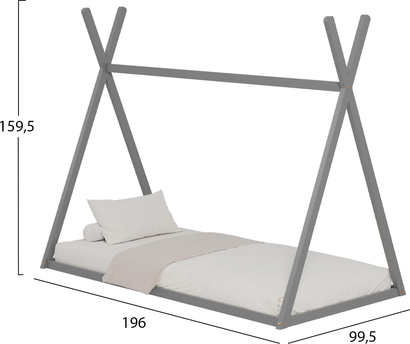 Postelja za otroke MUNK FH681.05 t.MONTESSORI iz masivnega borovega lesa v sivi barvi - 190x90 cm