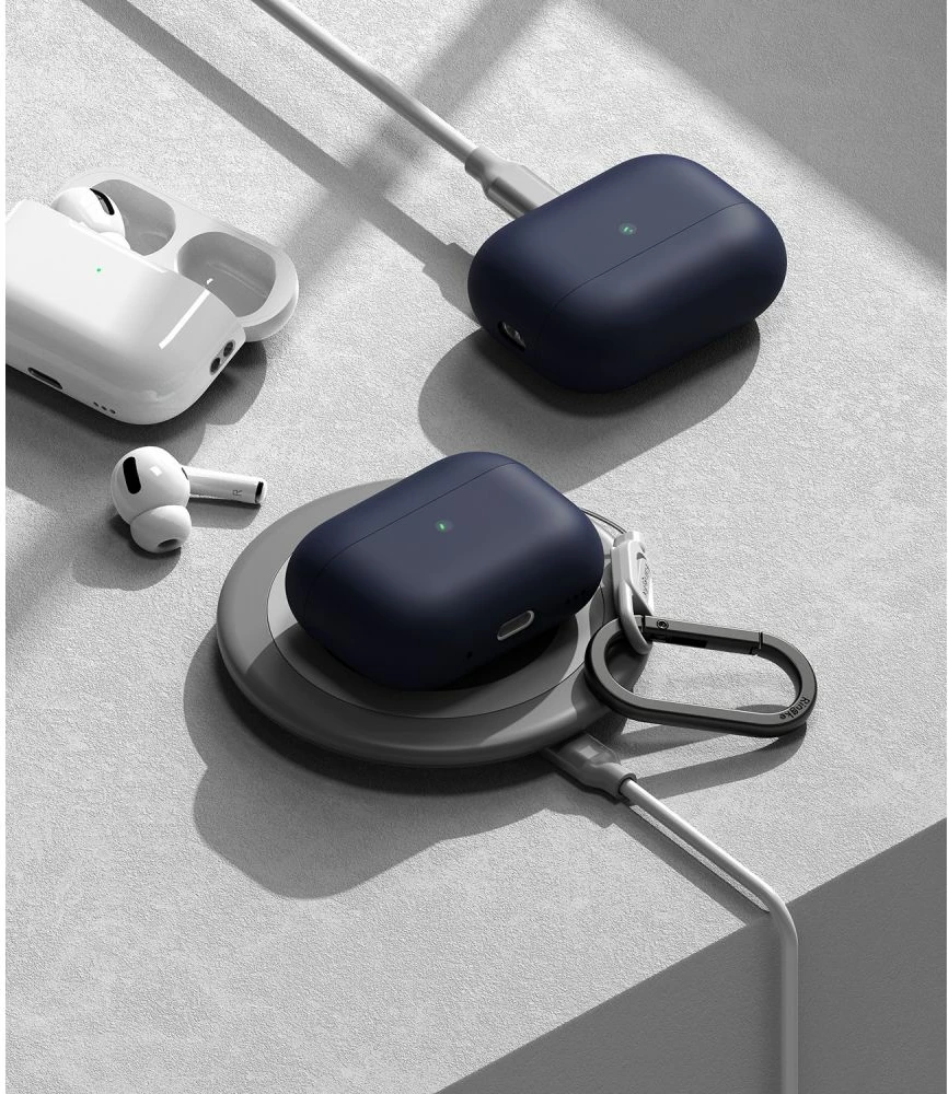 Ovitek za AirPods Pro/Pro 2 Ringke, silikonski, temno moder, z karabinom