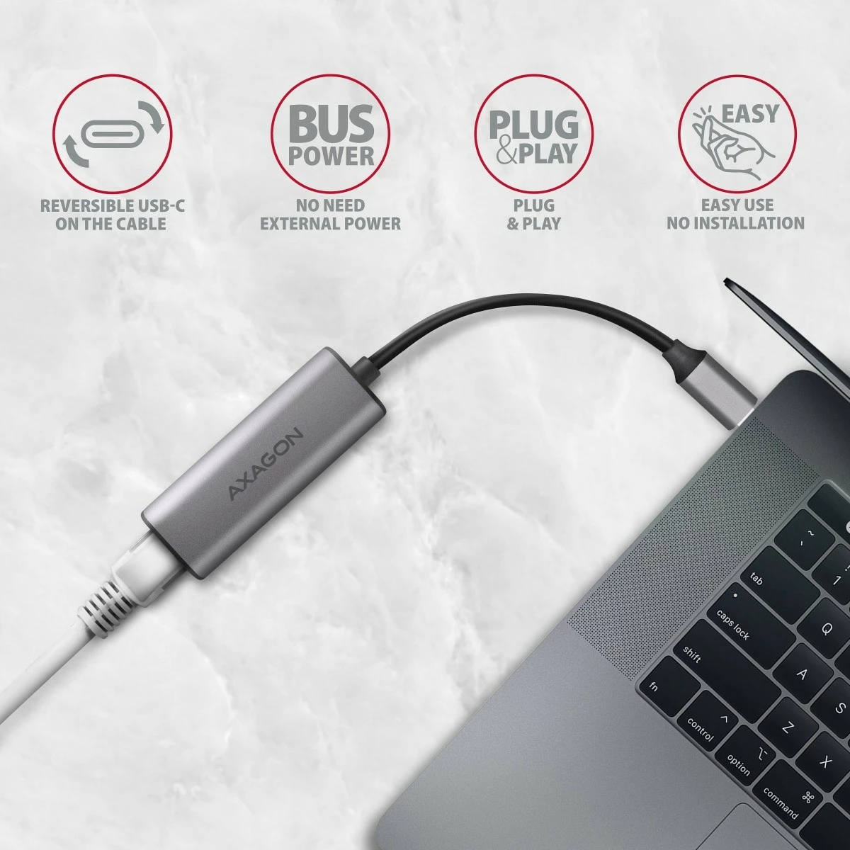 Omrežna kartica AXAGON ADE-25RC, 2,5 Gigabit Ethernet, USB-C 3.2 Gen 1, siva