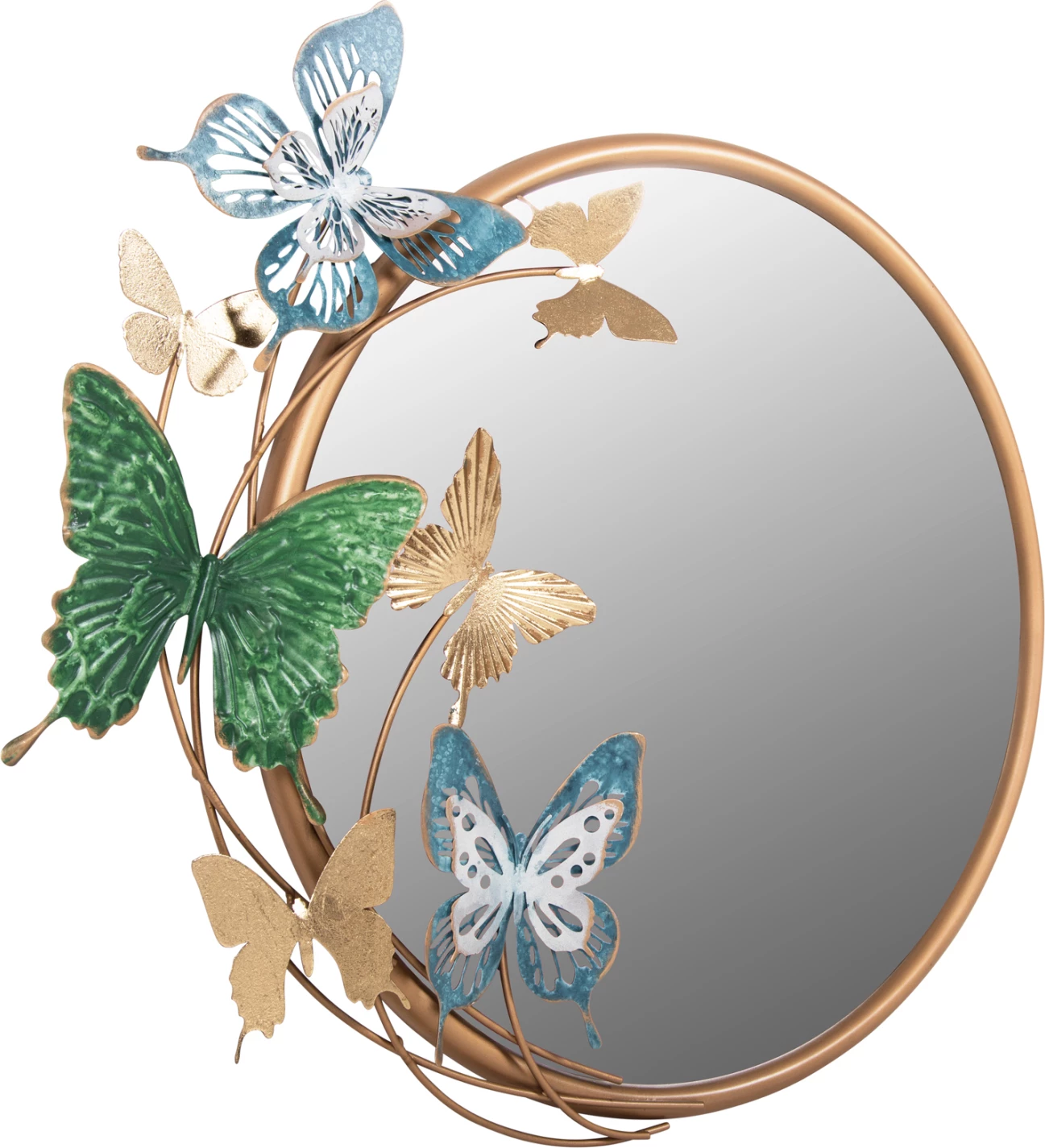 Okrogla stenska ura FH4213 kovinska v zlato-zeleno-modri barvi 62x6,5x56H cm