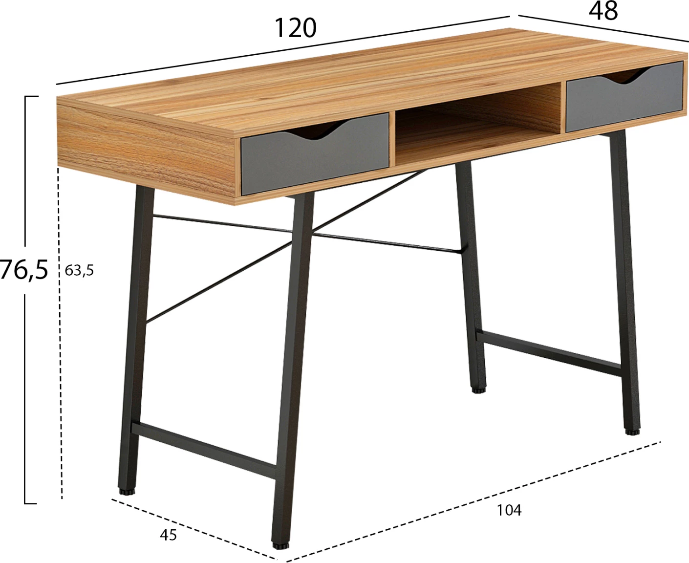 Pisarnaška miza FH2128.03, oreh-siva-črna, 120x48x76,5