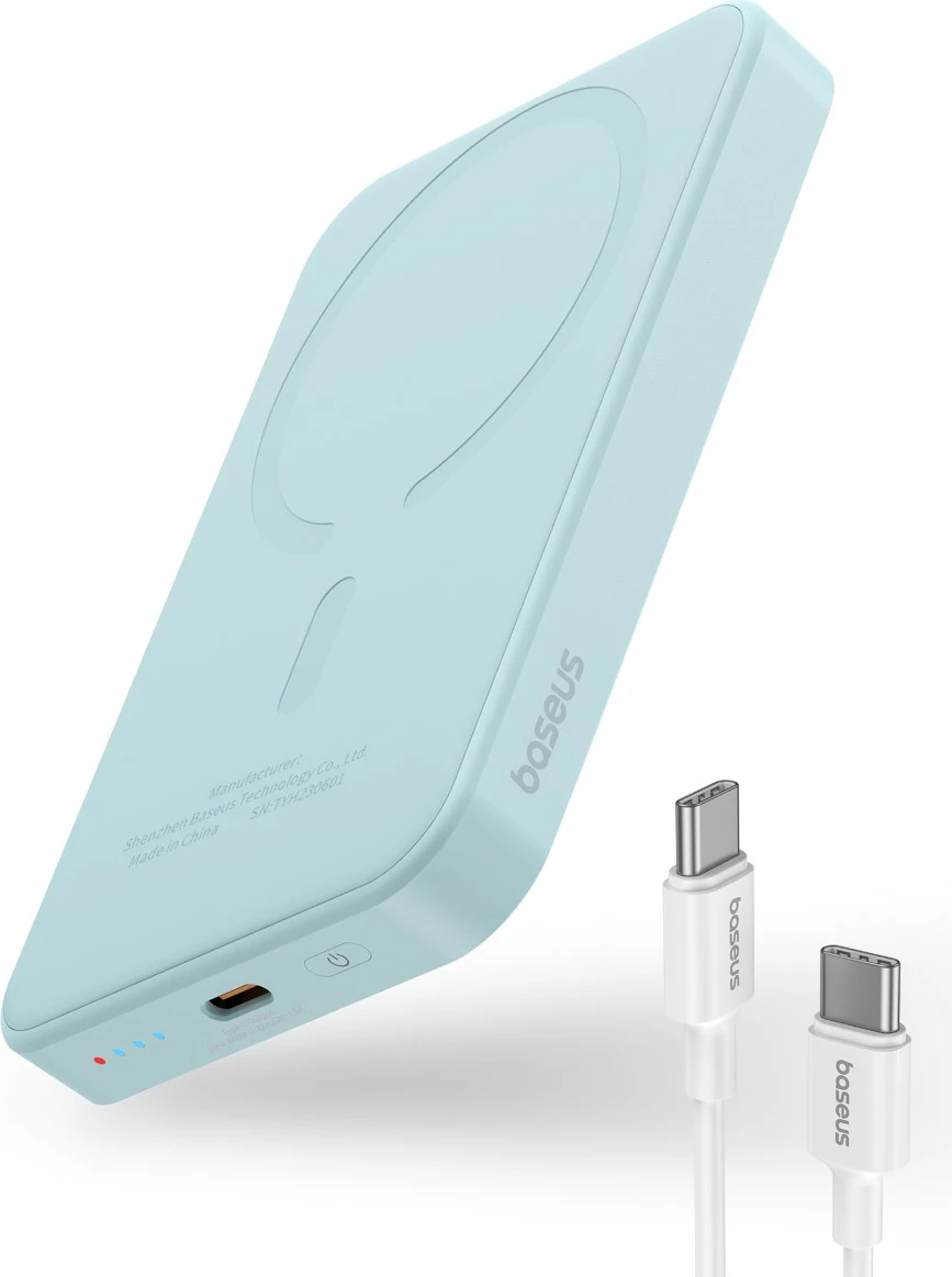 Prenosna baterija 5000 mAh, 20 W, USB-C, modra, z napajalnim kablom Baseus Magnetic Mini
