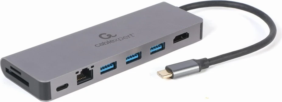 Večportni USB adapter Gembird A-CM-COMBO5-05, 5x priključkov, Type-C, siv