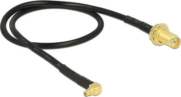 Antenska kabelska povezava RP-SMA v ženski na MMCX 90°, 320 mm, DeLOCK, črna