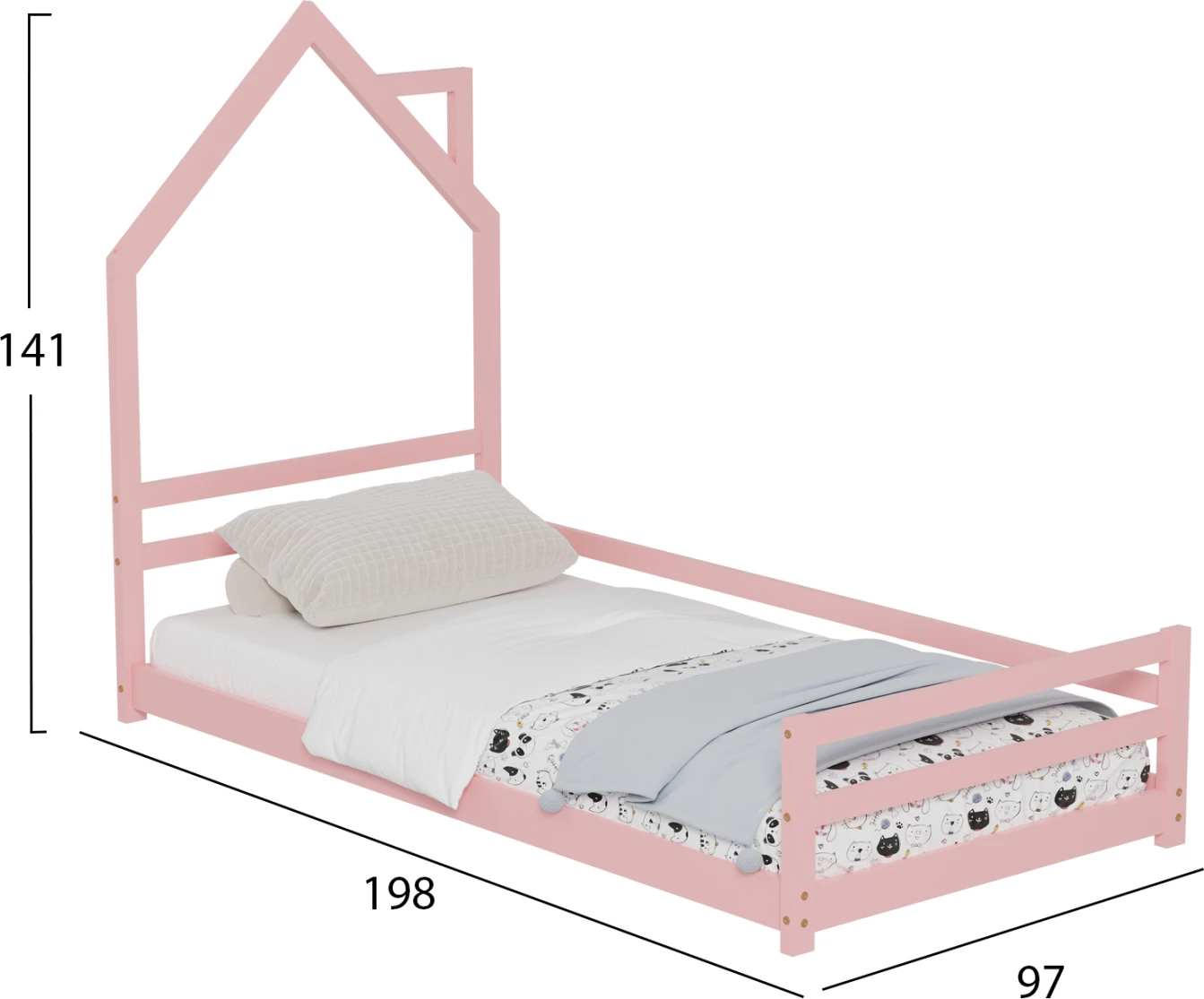 Postelja za otroke HOUSER FH676.06 t.MONTESSORI iz masivnega borovega lesa v roza barvi - 190x90cm