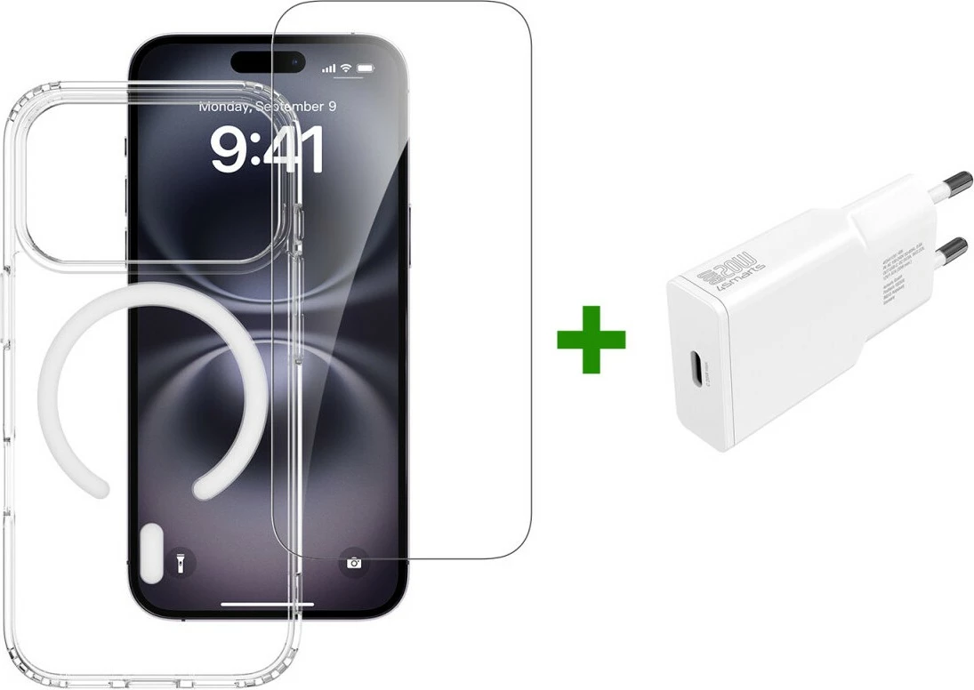 Transparenten 3-v-1 premium začetni komplet za iPhone 17 Pro, 4smarts