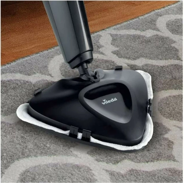 Parni mop za tla, z 2 mikrofibrskima prevlekama in dodatkom za preproge Vileda Steam Plus, črn