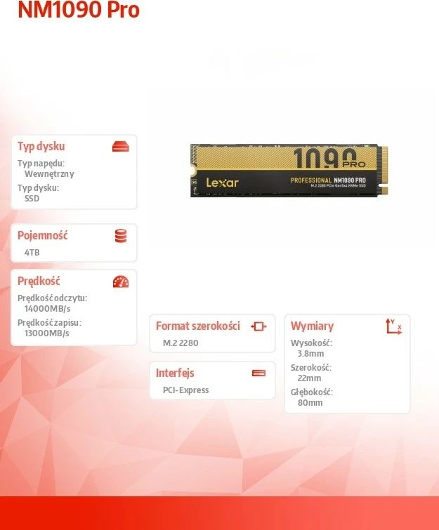 Napreden SSD 4TB M.2 2280 PCIe Gen5x4 NVMe Lexar NM1090 Pro