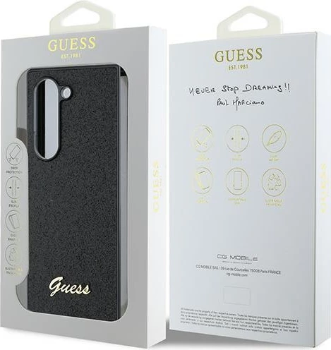 Zaščitni ovoj z bleščicami Guess 4G Glitter Script za Samsung Galaxy Z Fold 6, črn