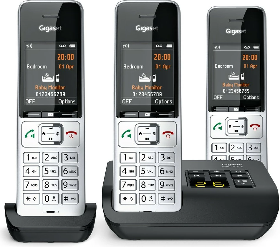 Analogni/DECT telefon Gigaset COMFORT 500A Trio, z napeljavo, zvočnik, 200 stikov, ID klica, črn/šampanec