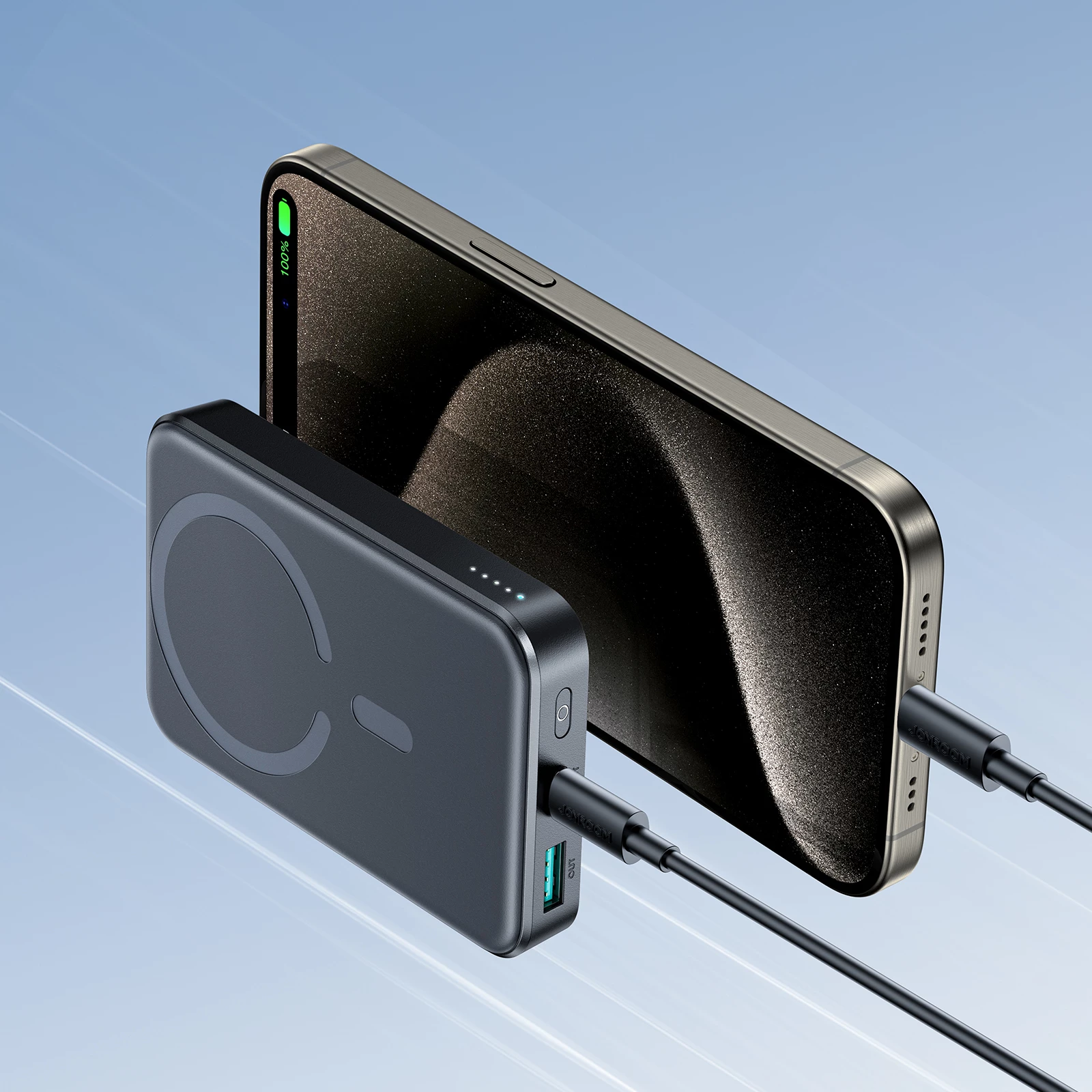 Powerbank Joyroom JR-W020 10000mAh, 20W, MagSafe PD/QC, 2 vhoda USB-C & USB-A, črn, z USB-C kablom 0,25 m + ovitek