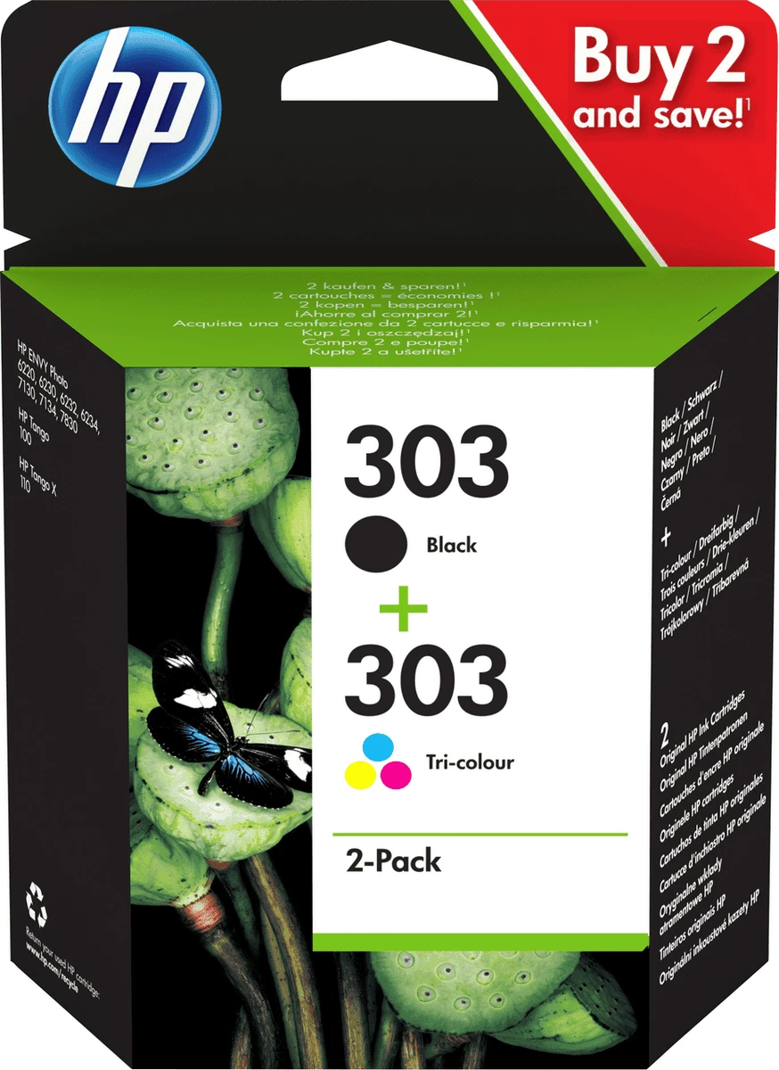 Kartuše s črnilom HP 303 (3YM92AE), 4 ml, multipack 2-pack, črna, cijan, magenta, rumena