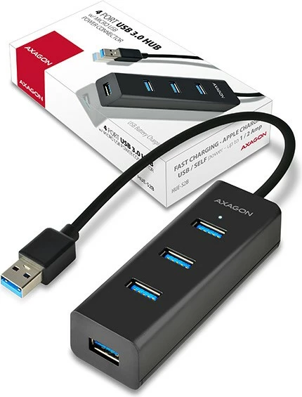 USB razdelilec AXAGON HUE-S2B, 4 vrata, 30 cm kabel, črn