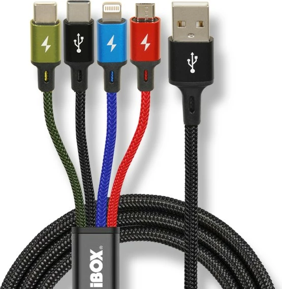 USB kabel 4-v-1 iBOX IKUM4W1CLR, 1,2 m, črn