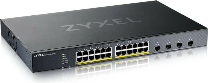 Upravljano omrežno stikalo Zyxel XGS1935-28HP, 24 porta Gigabit PoE, 4 porta 10GbE SFP+, za rack, črno