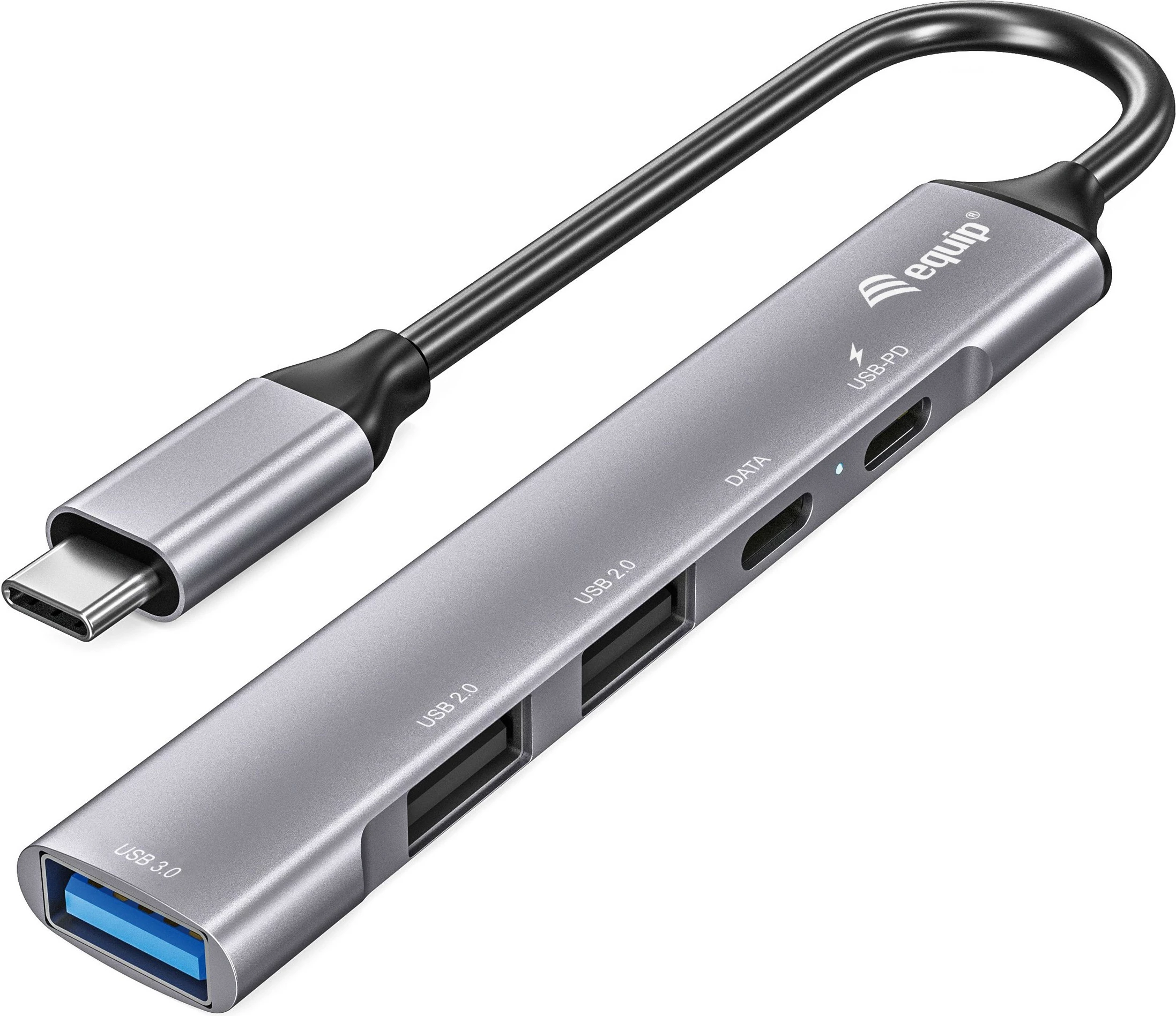 USB razdelilnik Equip, 5 priključkov, USB 3.2 Gen 1/2.0, USB-C PD 100W, alumin, srebrn