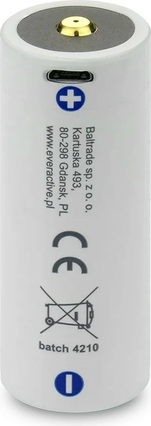 Polnilna Li-ion baterija 26650, 5200 mAh, 3,7 V, z micro USB, everActive