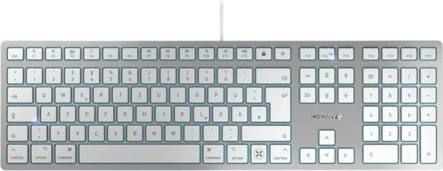 Tanka tipkovnica za Mac Cherry KC 6000C, žična, USB, škarjasta stikala, QWERTZ, srebrna