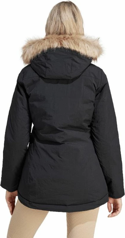 Dolga jakna z odstranljivim umetnim krznom adidas, ženska, črna