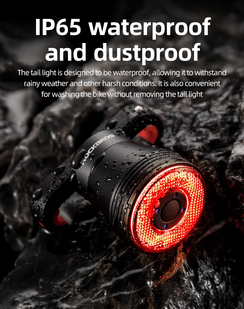 Zadnja kolesarska luč z inteligentnim zavorjenjem Rockbros Q5, črna