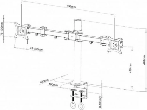 Namizno držalo za dva monitorja, Techly 301740, za zaslone 13–27 inč, črno