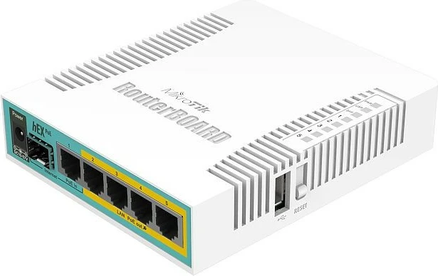 Gigabit usmerjevalnik hEX PoE, MikroTik, 5 gigabit priključkov, bel