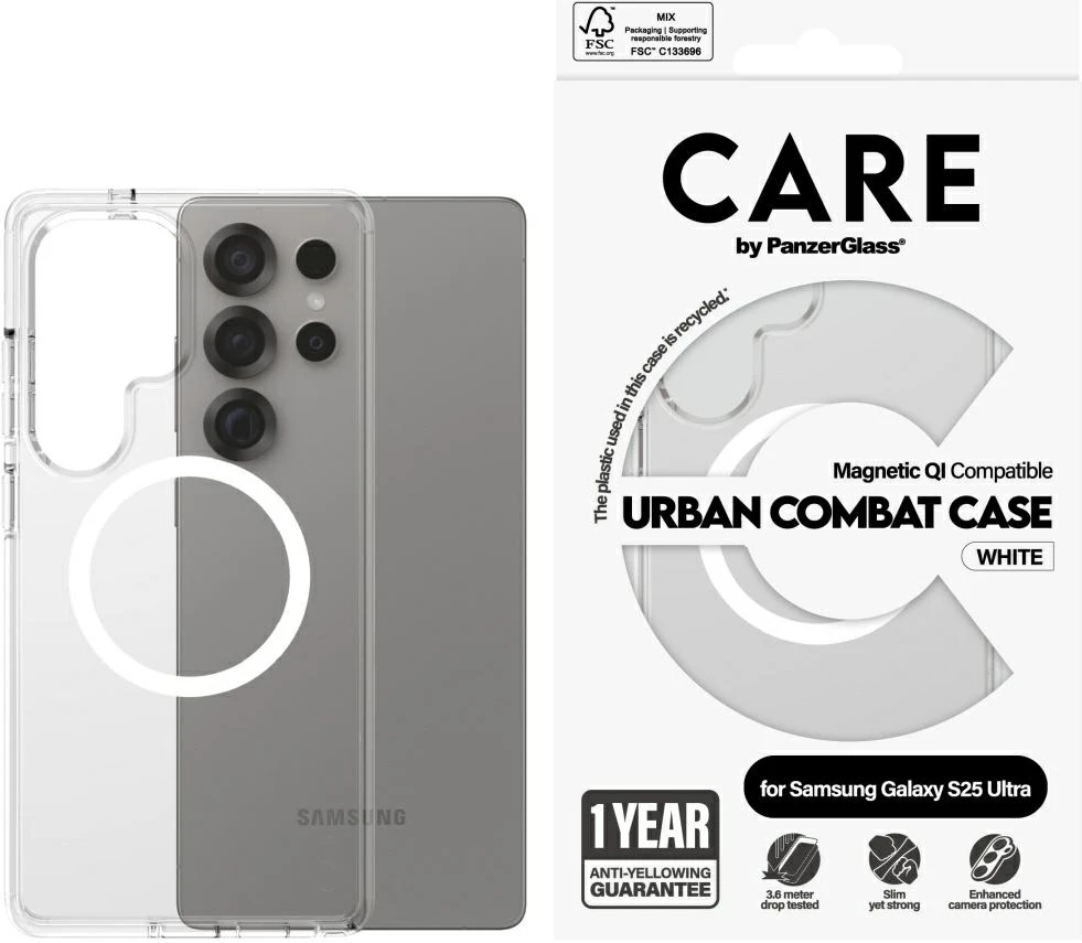 Prozoren ovitek za telefon PanzerGlass CARE Urban Combat za Samsung Galaxy S25 Ultra