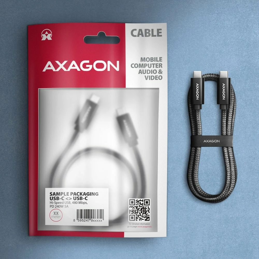 Kabel USB-C na USB-C AXAGON BUCM2-CM15AB, 1,5 m, 240W PD 3.1, črn