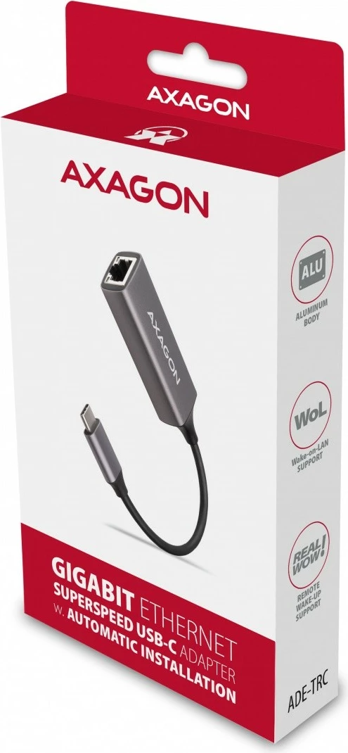Gigabit Ethernet adapter, AXAGON ADE-TRC, USB-C 3.2 Gen 1, titan siva