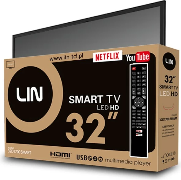 Pametni LED televizor Lin 32D1700, 32", Full HD, črn