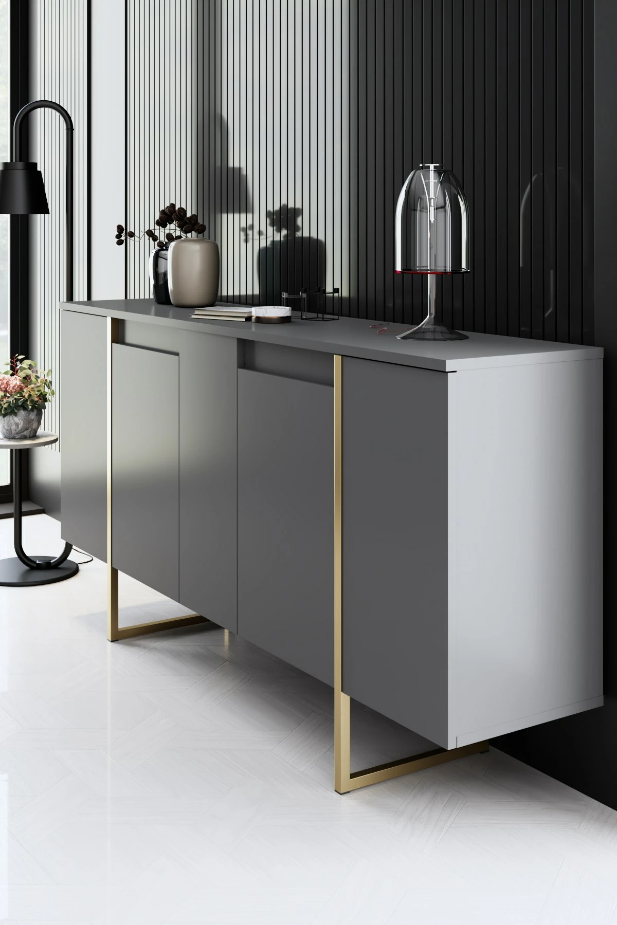 Konzola antracit z zlatimi detajli Skye Decor Luxe