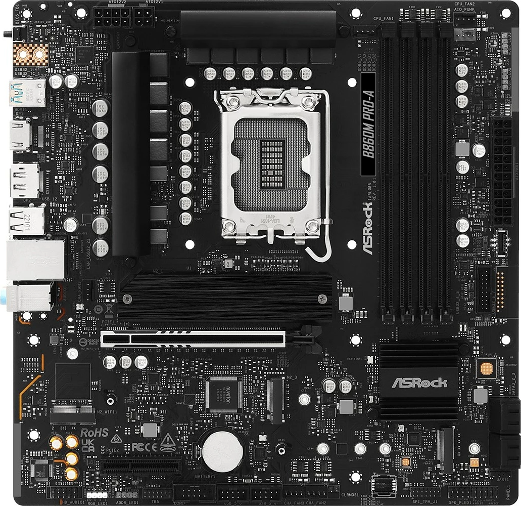 Matična plošča ASRock B860M Pro-A, micro ATX, Socket 1851, do 256 GB RAM, črna