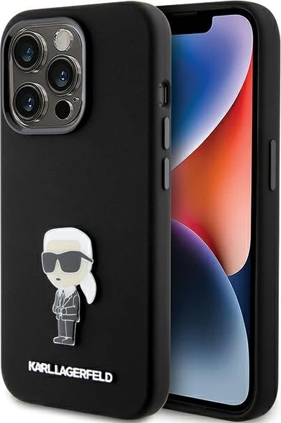 Zaščitni ovitek s kovinskim značkom Karl Lagerfeld za iPhone 15 Pro, silikonsko-TPU, črn
