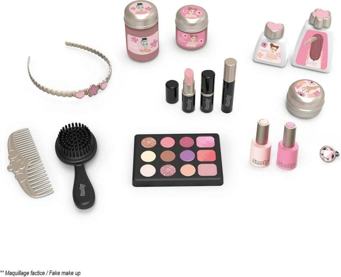 Igralna mizica za ličenje s 15 dodatki, rožnata/zlata/bela, Smoby My Beauty Dressing Table